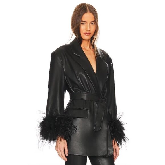 LAMARQUE Galia Faux Leather Oversized Blazer  Black Feather - Picture 4 of 6